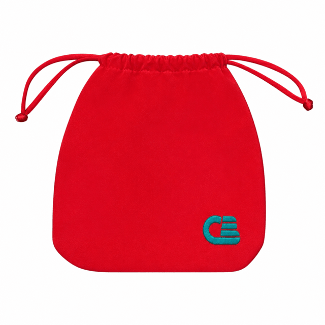 Red drawstring bikini travel bag with logo embroidered
