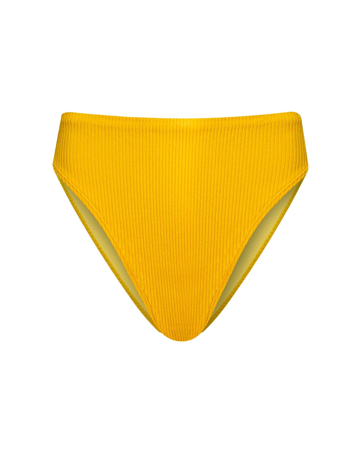 Ribbed texture golden yellow high-waisted cheeky bikini bottom